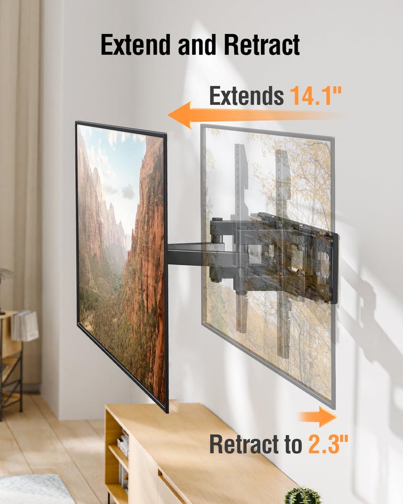 ELIVED EconoMe TV Wall Mount for Most 26-65 inch tvs, Full Motion TV Mount Swivel and Tilt, Wall Mount Bracket Max VESA 400x400mm, Holds up to 99 lbs, Fits 12â€ 16" Wood Studs. - Image 2